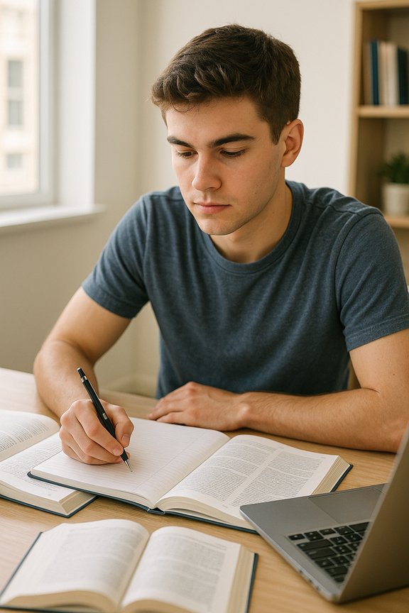 Student Writing at a desk